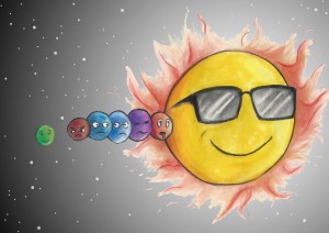 Kepler 11 and its planets (sizes and distances not to scale).